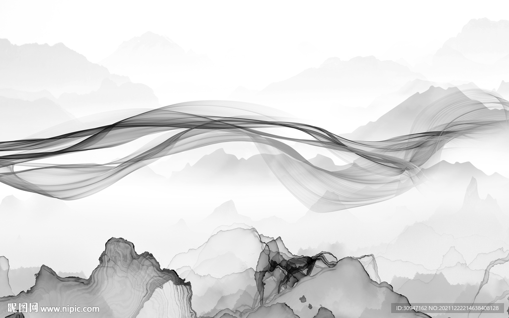 线条 灰色客厅山水 TIF分层