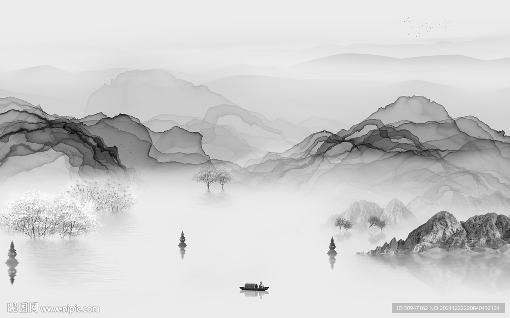 高清 灰色客厅山水 TIF分层