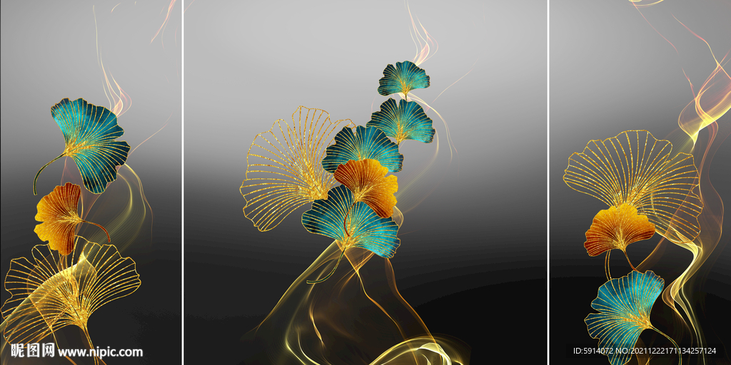 晶瓷画抽象线条杏叶