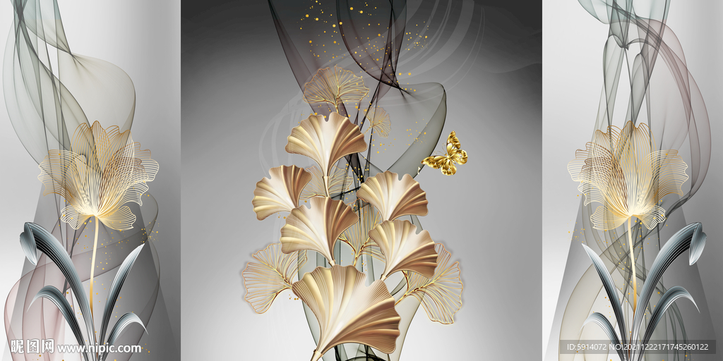 晶瓷画抽象线条杏叶