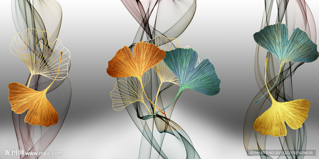 晶瓷画抽象线条杏叶