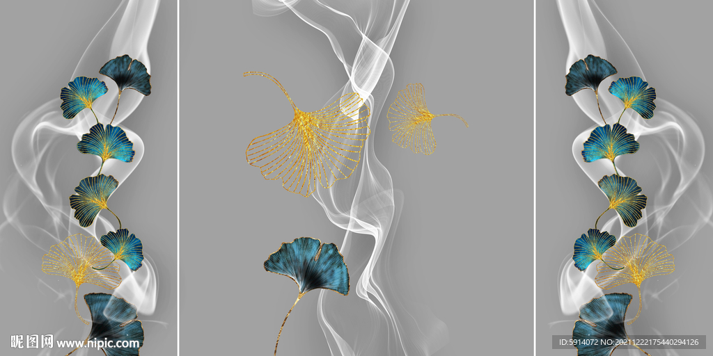 晶瓷画抽象线条杏叶