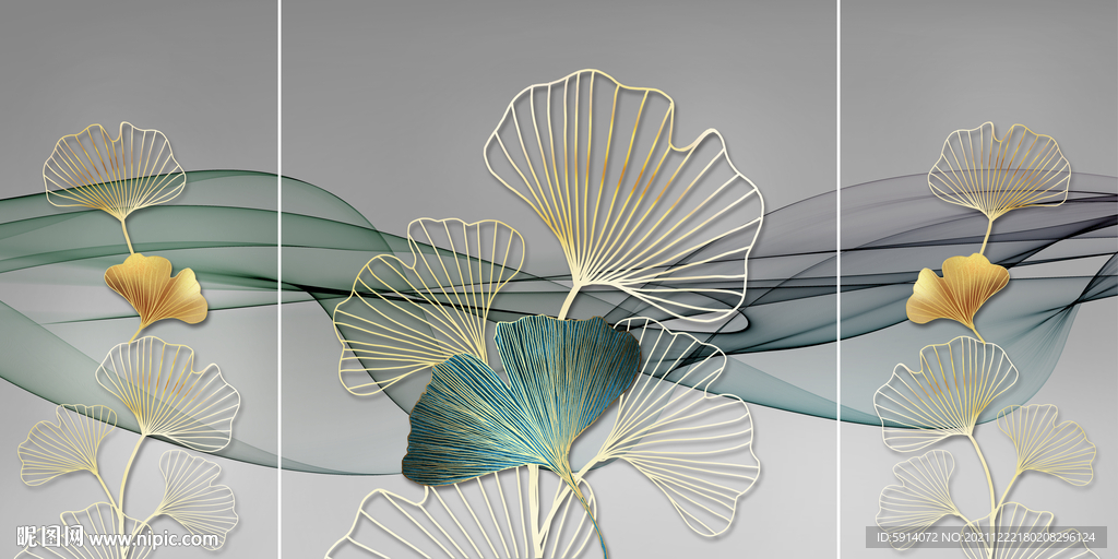 晶瓷画抽象线条杏叶