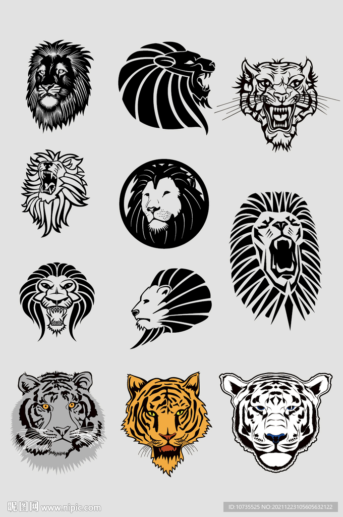 AI矢量线条狮子老虎元素