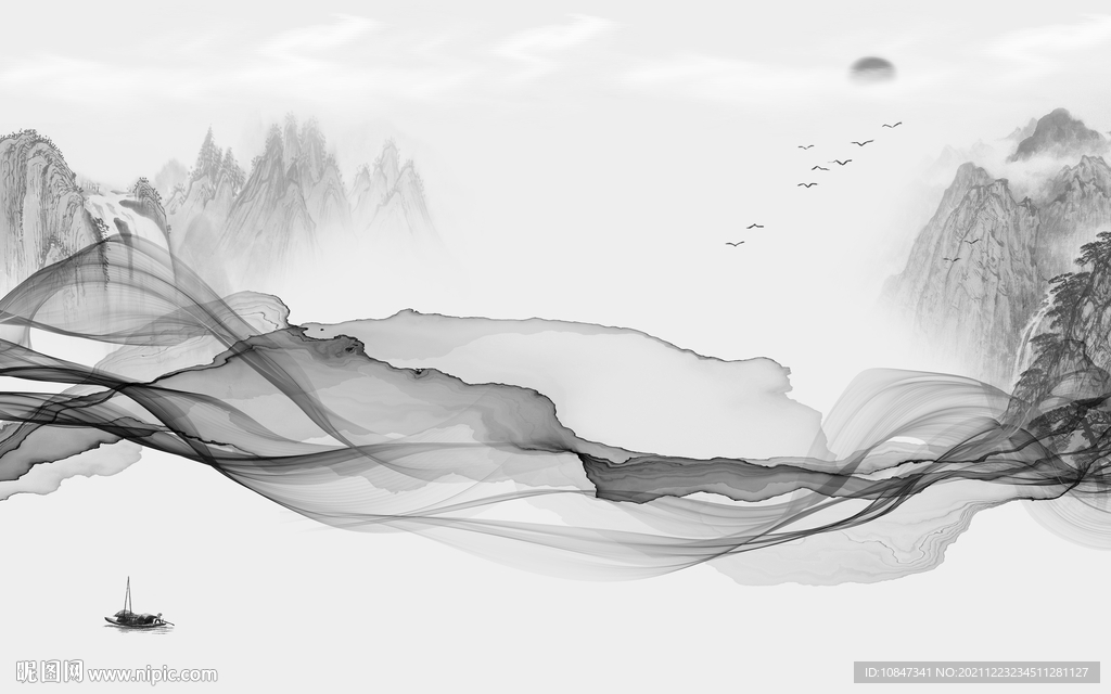 最新灰色意境山水 TIF分层