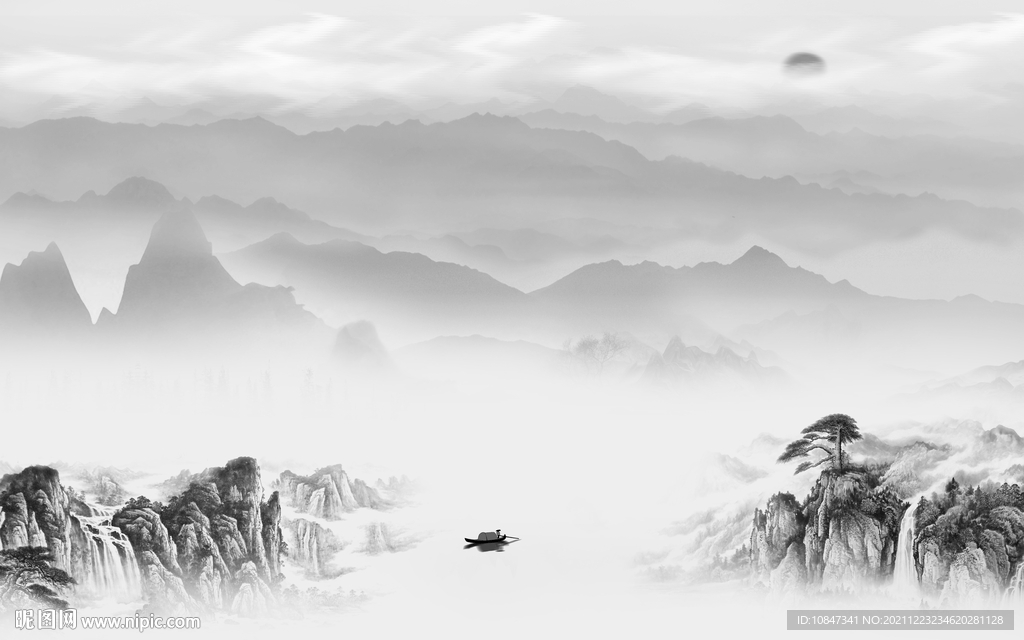 爆款灰色意境山水 TIF分层