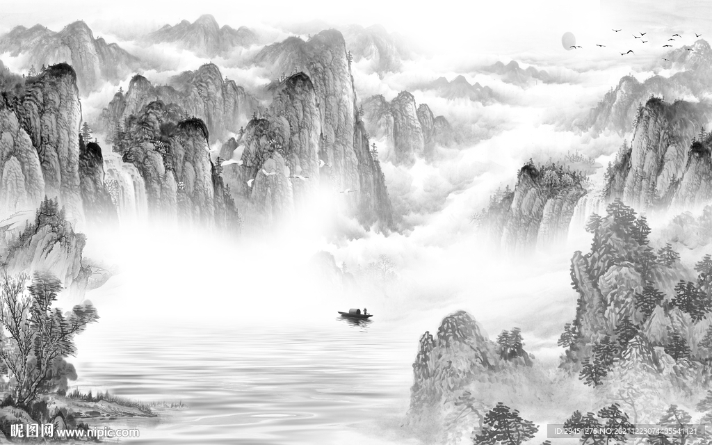 爆款山水电视背景 tif分层