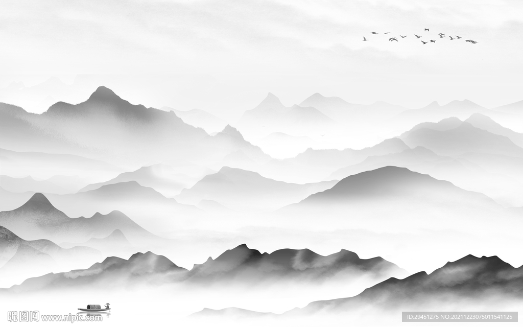 新中式山水电视背景 tif分层