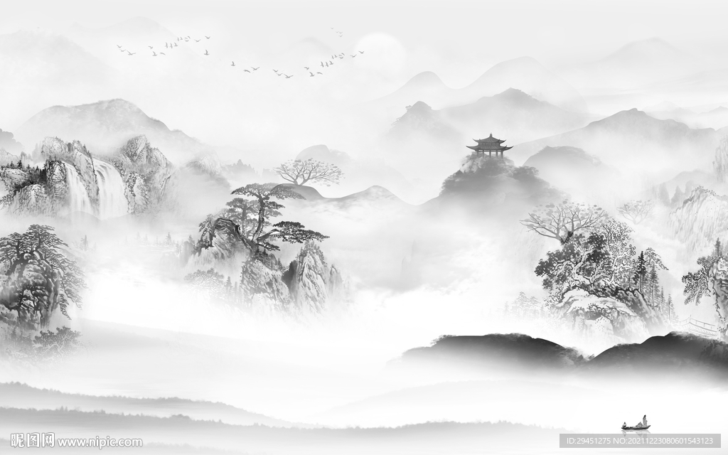 人气山水灰色背景 tif分层