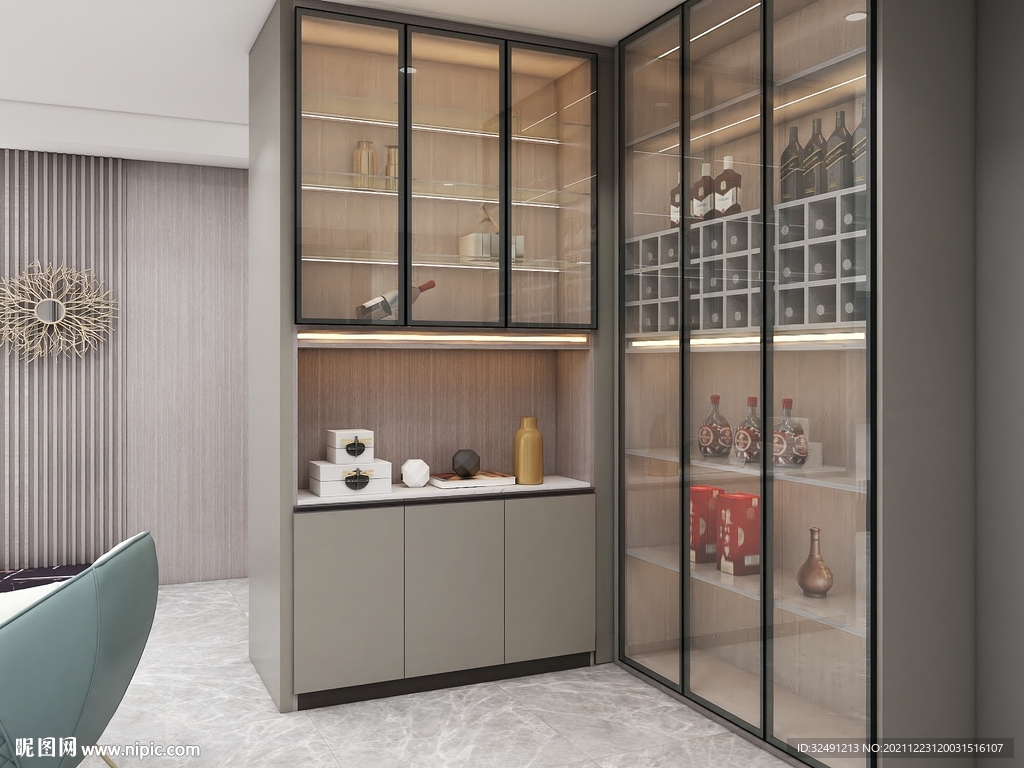 全屋定制现代酒柜设计效果图图片