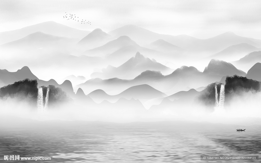 高清灰色意境山水 TIF分层