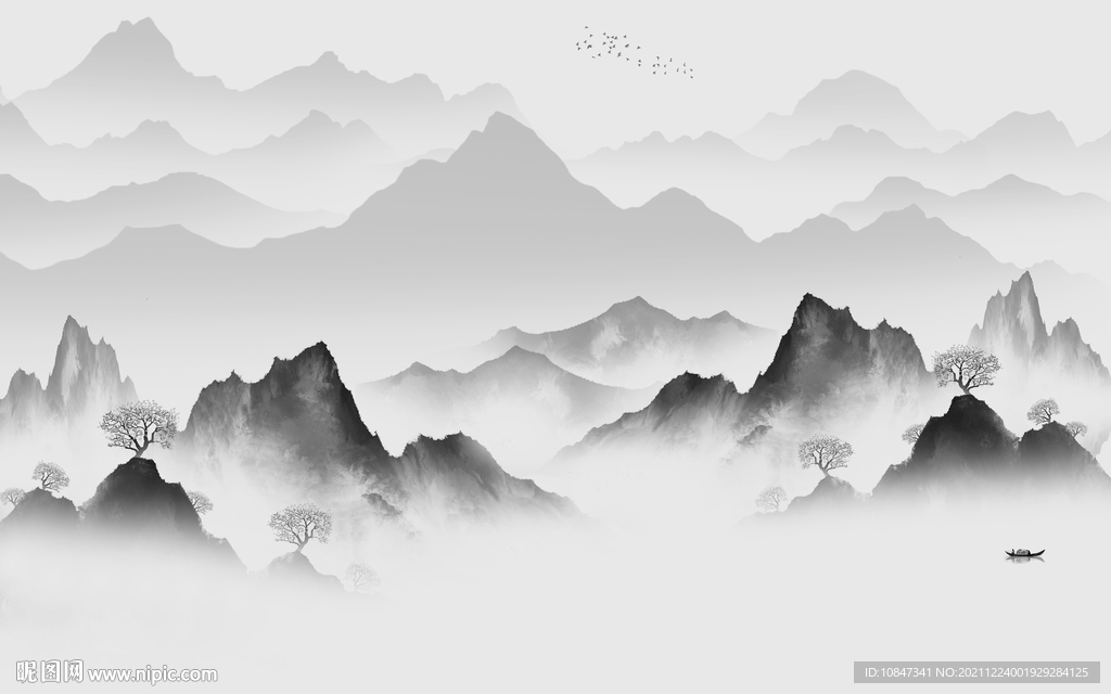 客厅灰色背景山水 TIF分层