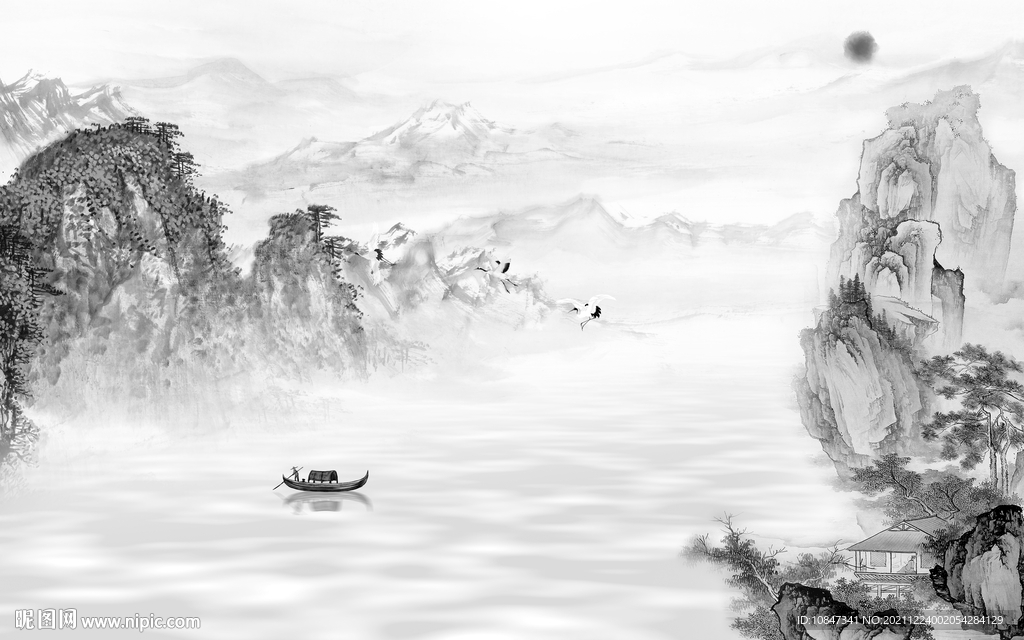 新中式灰色意境山水 TIF分层