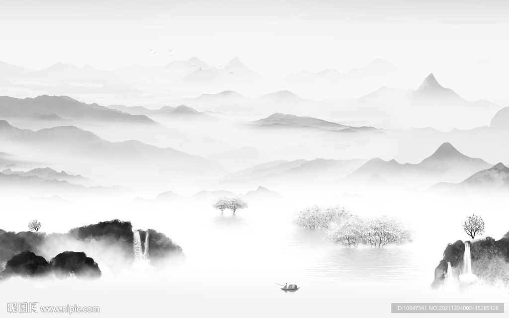 新品灰色背景山水 TIF分层