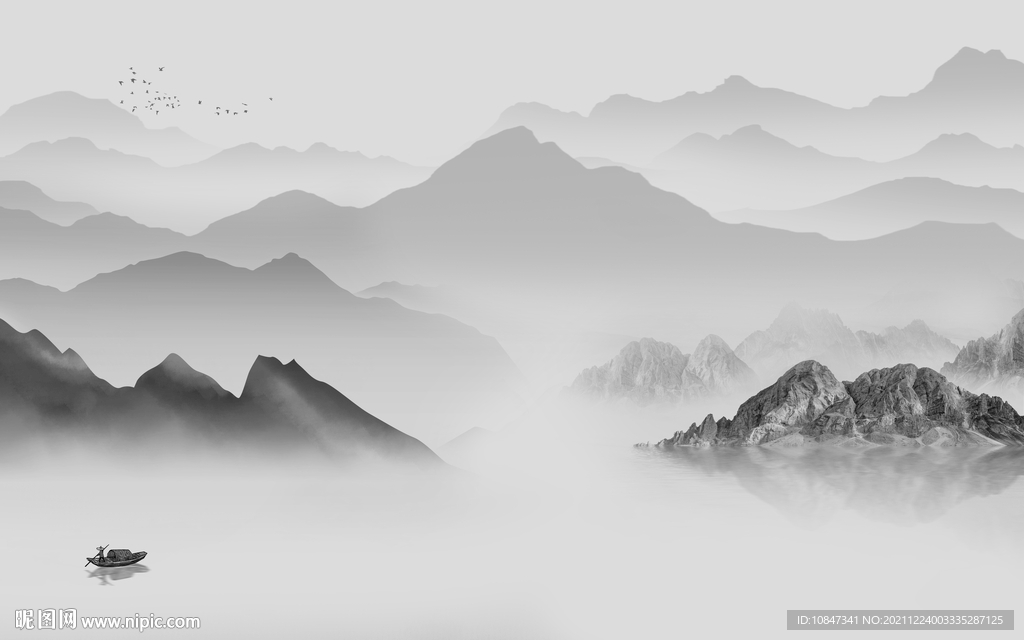 高端灰色背景山水 TIF分层