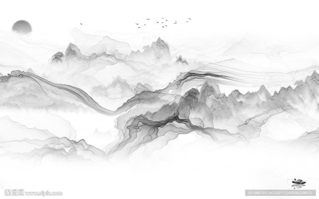 高雅灰色背景山水 TIF分层