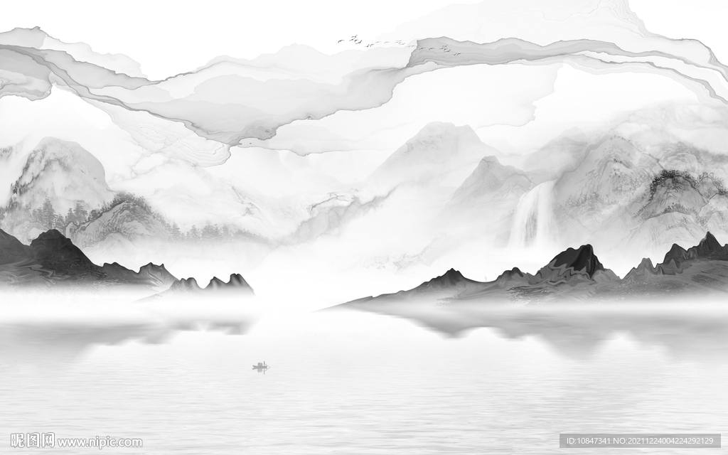 人气 灰色背景山水 TIF分层