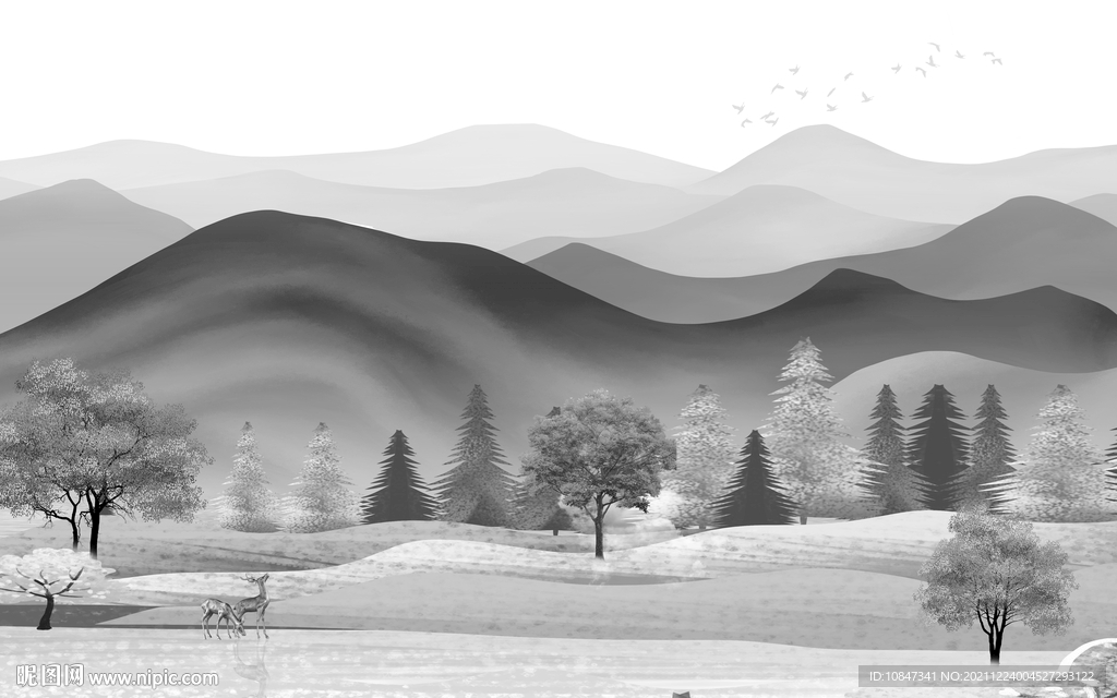 现代灰色背景山水 TIF分层