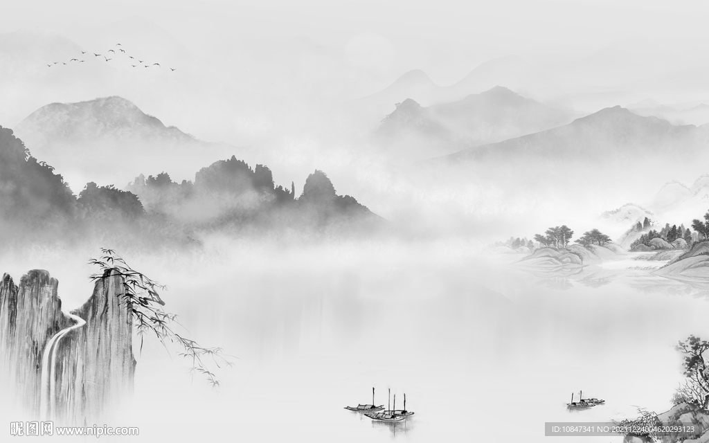 大气灰色背景山水 TIF分层