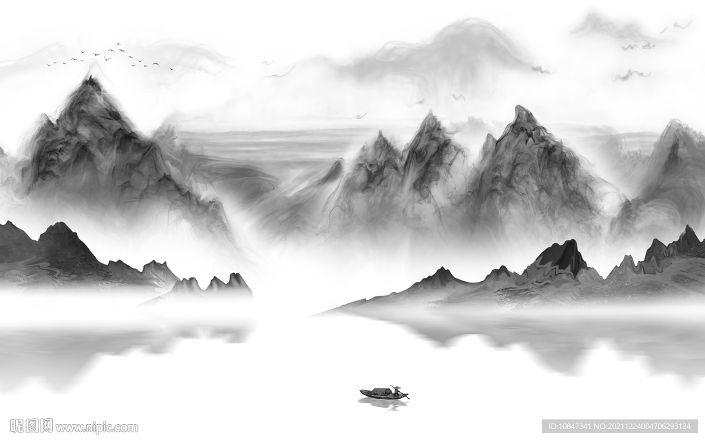 高档 灰色背景山水 TIF分层