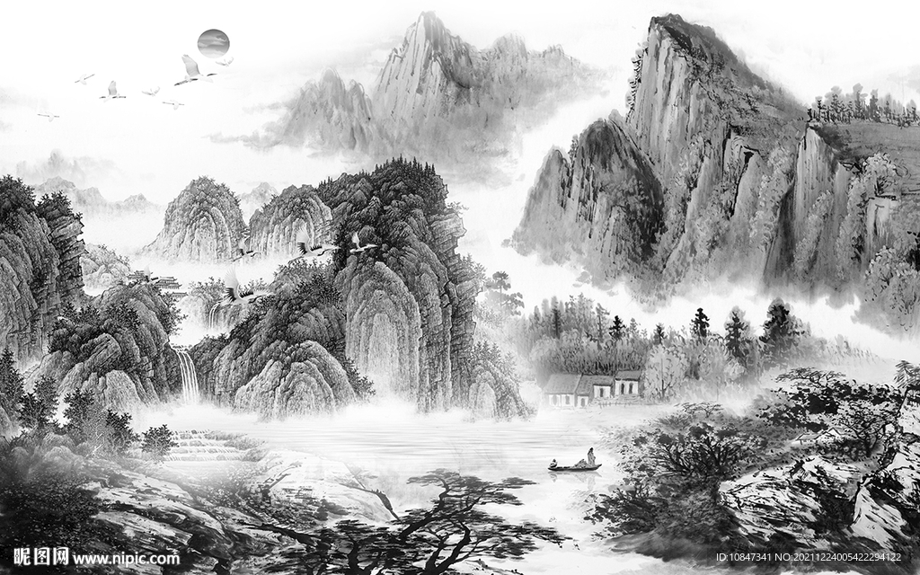 高清 灰色客厅山水 TIF分层