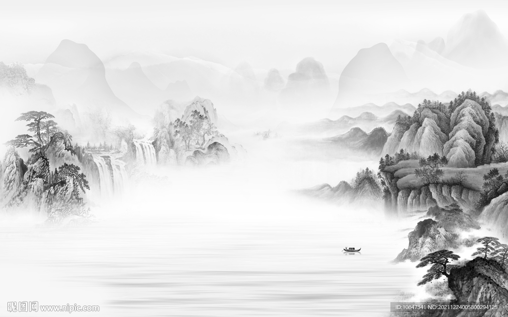 中式 灰色背景山水 TIF分层