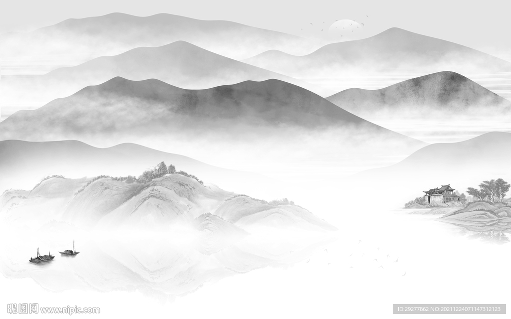 高雅 灰色背景山水 tif分层