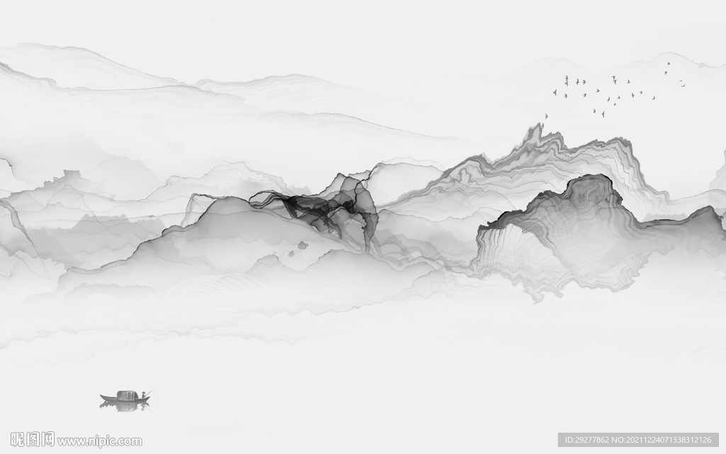 线条灰色高雅山水 tif分层
