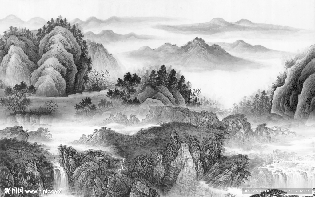 客厅灰色背景山水 tif分层