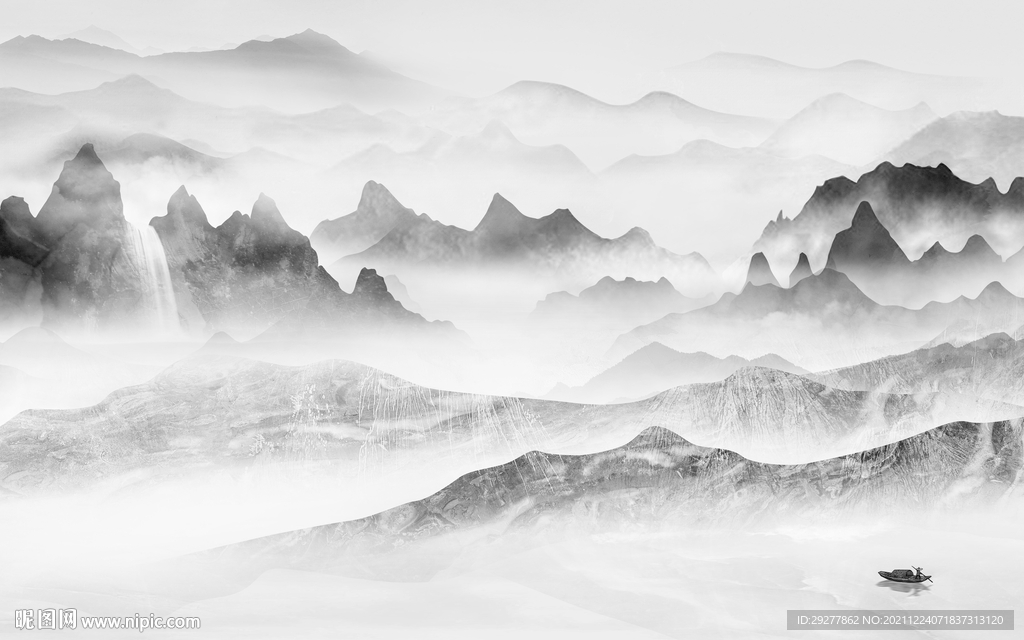 新中式灰色高雅山水 tif分层