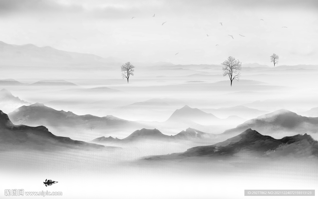 爆款 灰色背景山水 tif分层