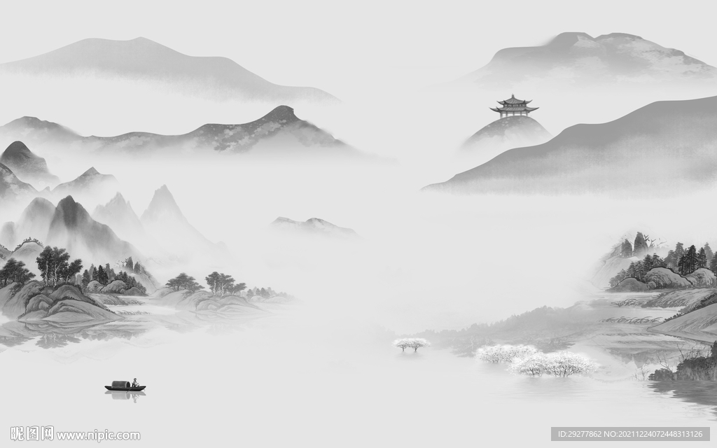 最新灰色高雅山水 tif分层