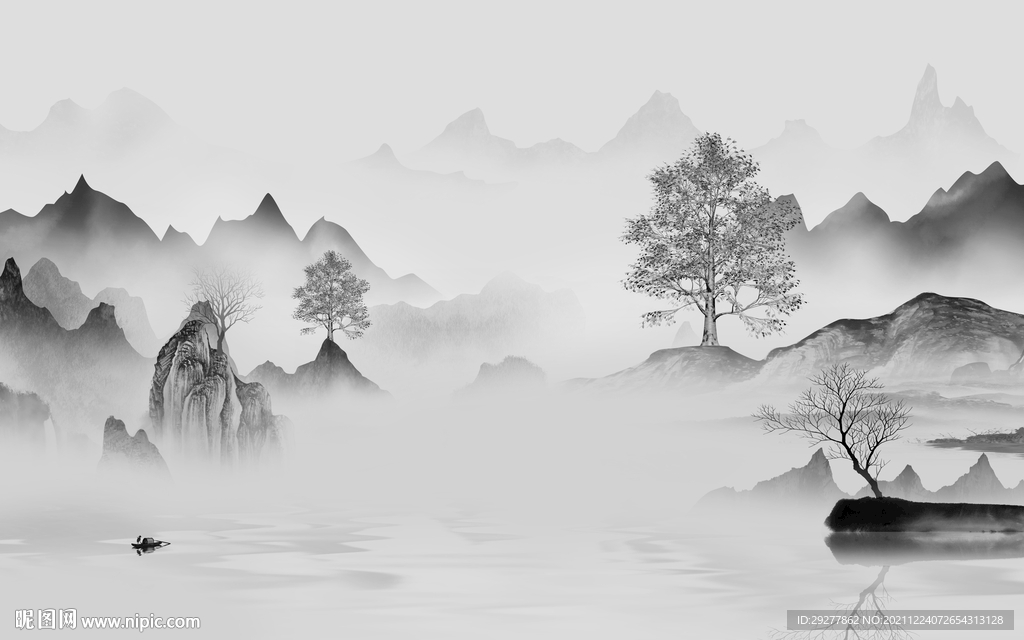 中式 灰色高雅山水 tif分层