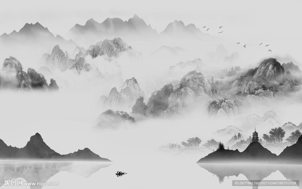 新款灰色背景山水 tif分层