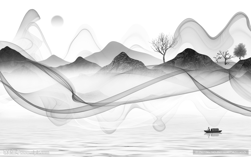线条灰色背景山水 tif分层