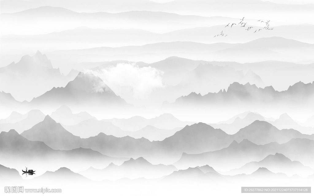 高档灰色背景山水 tif分层