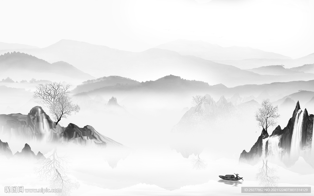 高档灰色高雅山水 tif分层