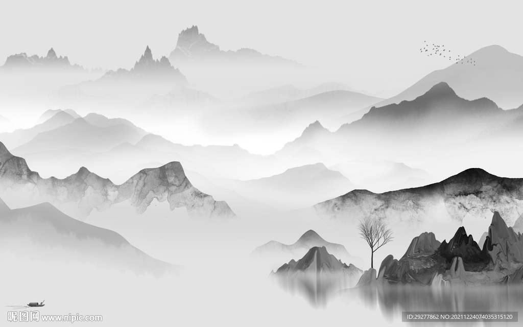 高端 灰色背景山水 tif分层