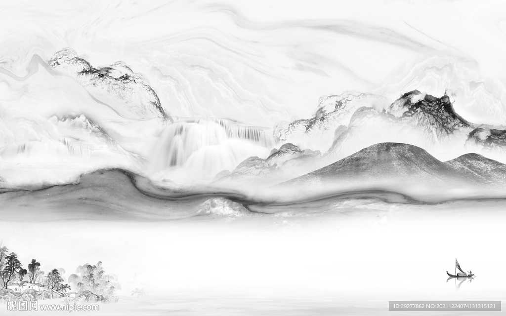 高清 灰色背景山水 tif分层