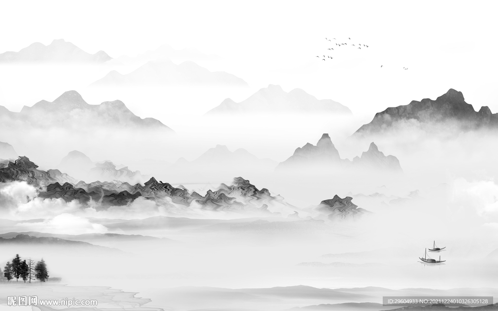 别墅意境灰色山水 tif分层