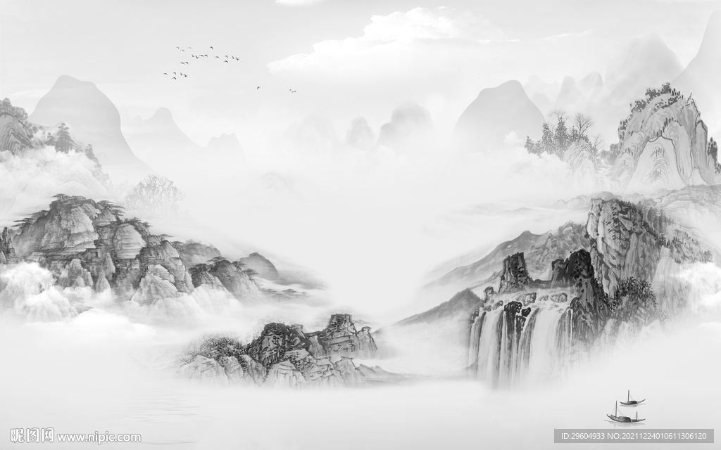 爆款意境灰色山水 tif分层