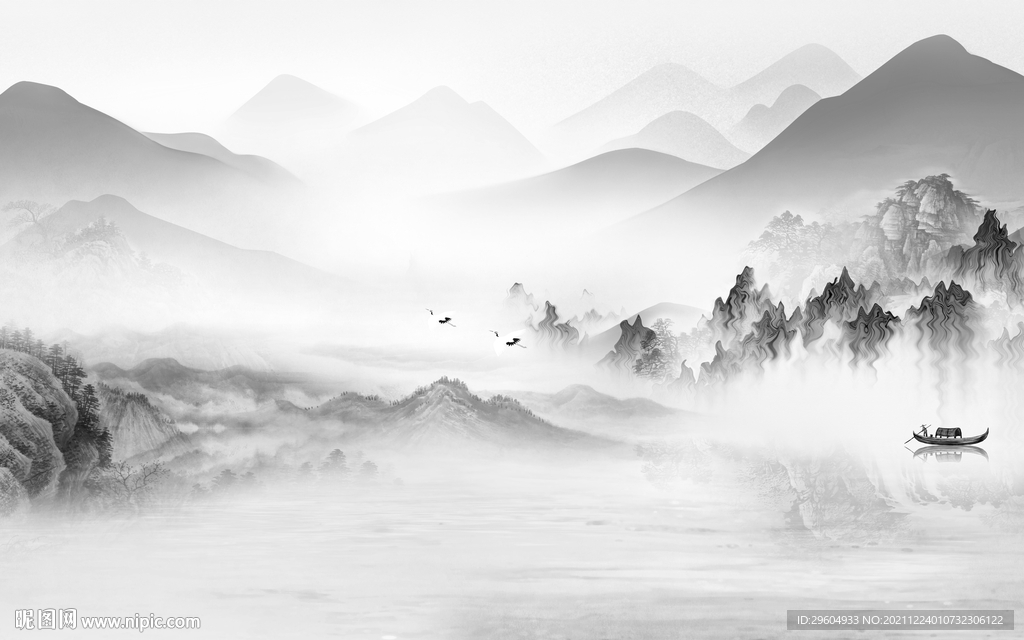 新款 意境灰色山水 tif分层