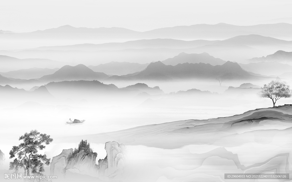 大气 意境灰色山水 tif分层