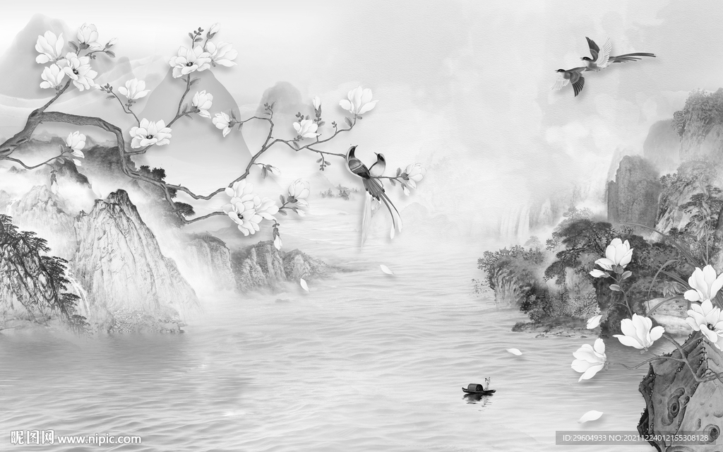 别墅灰色山水背景 tif分层