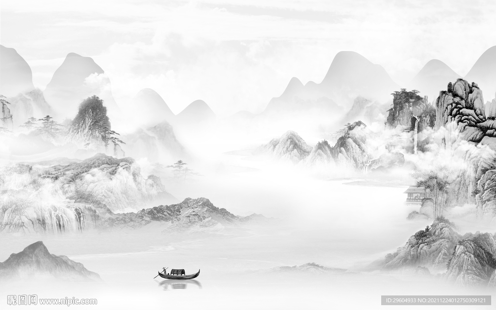 客厅灰色山水背景 tif分层