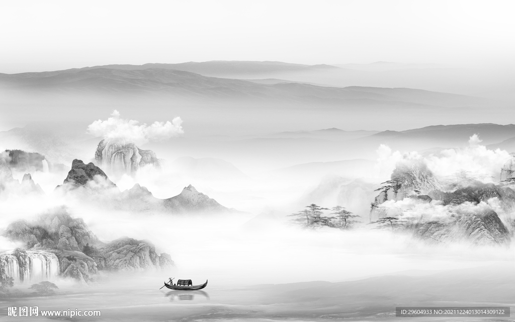 爆款灰色山水背景 tif分层