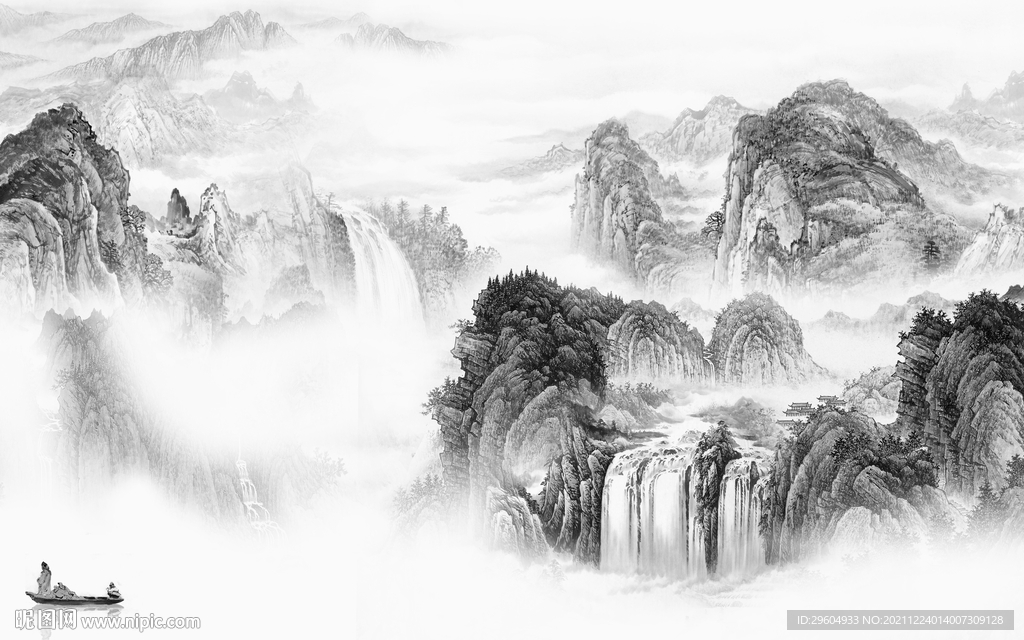 高端灰色山水背景 tif分层