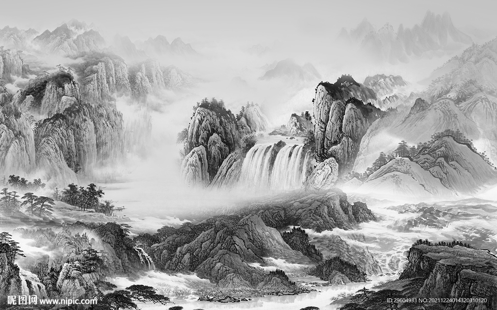 高清 意境灰色山水 tif分层