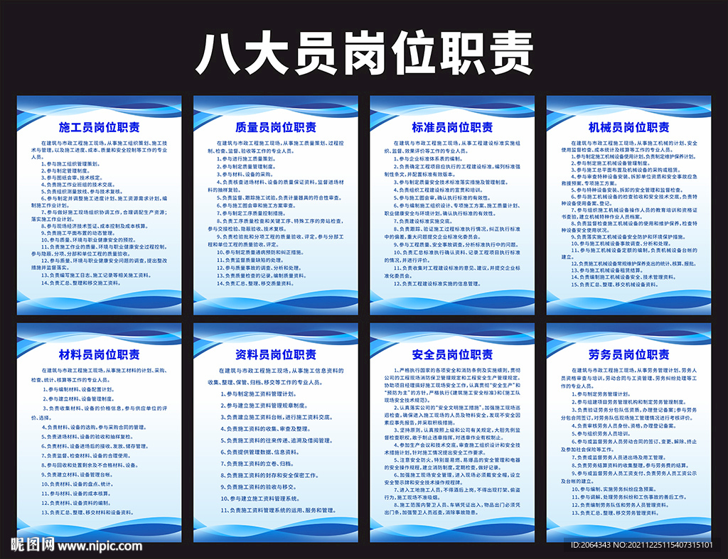 八大员岗位职责制度展板