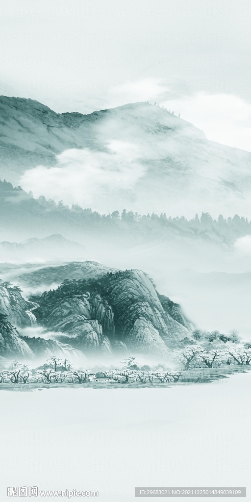 中式背景玄关山水 TIF分层